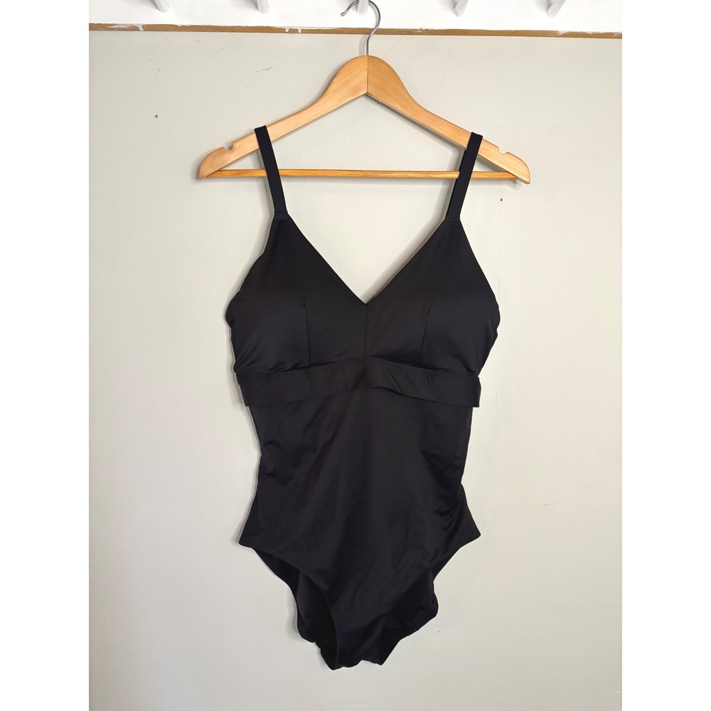 Spanx One Piece Swimsuit V-Neck Cut Out Back Black Convertible Straps XL